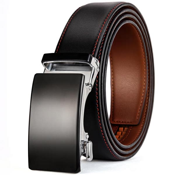 ARTHUR Black/Brown Leather Ratchet Belt – Hole-Free Automatic Fit, 35 mm, 115 cm