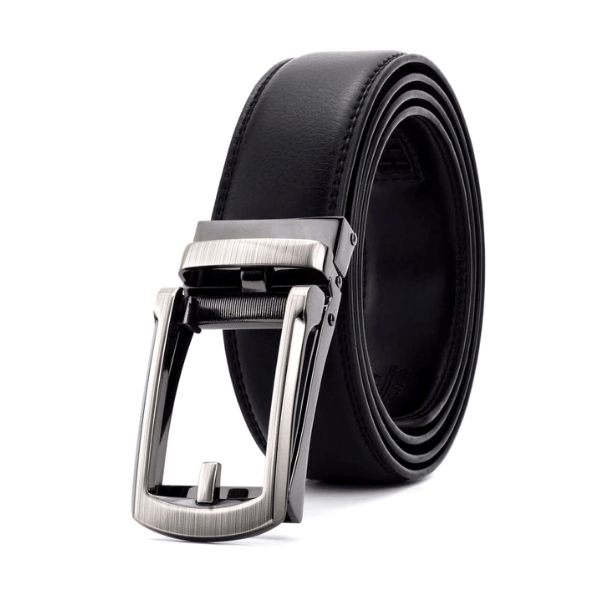 MELVIN Black Leather Ratchet Belt – Classic Buckle Look, 35 mm, 125 cm