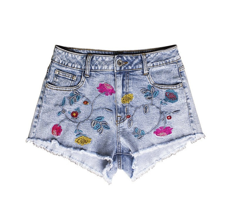 JENNA - Flower Embroidered Ripped High Waist Denim Jeans Shorts - Women's Fashion - Apparel - Shorts - caton ATOZ | DAXION mall™