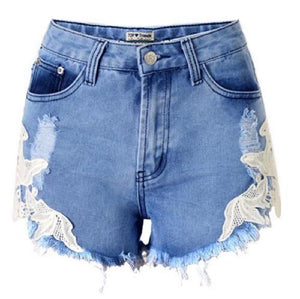 APRIL - Blue High Waist Zipper Fly Denim Lace Shorts for Women - Women's Fashion - Apparel - Shorts - D by Stephania | DAXION mall™