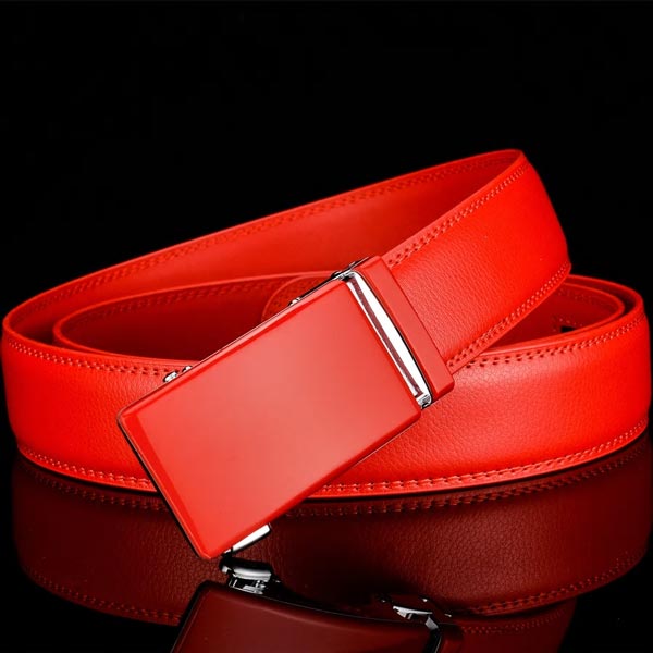ARTHUR - Genuine Leather Ratchet Belt for Men - Automatic Buckle, No holes - Red, 35 mm - Men's Fashion - Accessories - Belts - D by Alex™ | DAXION mall™