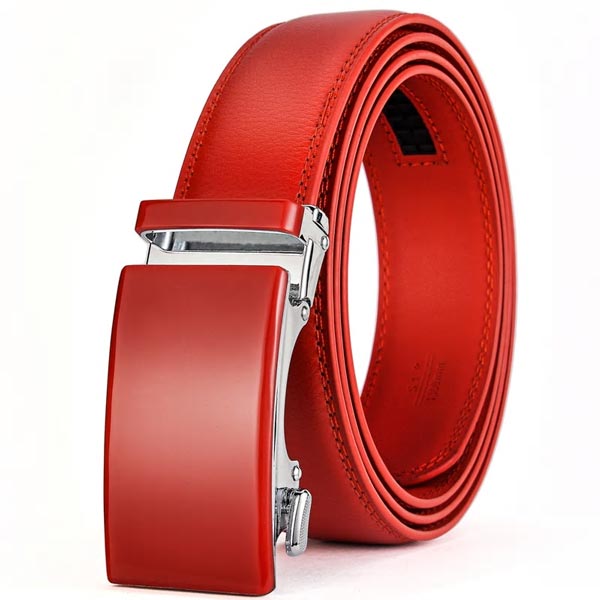 ARTHUR - Genuine Leather Ratchet Belt for Men - Automatic Buckle, No holes - Red, 35 mm - Men's Fashion - Accessories - Belts - D by Alex™ | DAXION mall™