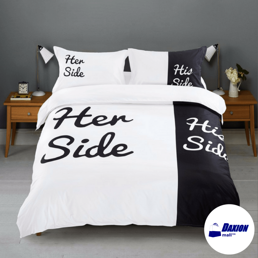 Her Side His Side 4 pcs Bedding Set with Duvet Cover in Black White Lover Couple - Home & Garden - Bedroom - Bedding - Sleeping - Laguna D&W | DAXION mall™